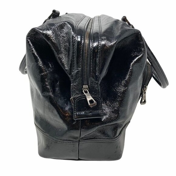 Longchamp Legende Bag Purse Black Patent Leather Pockets Dual Handle Zip Large - Picture 3 of 9